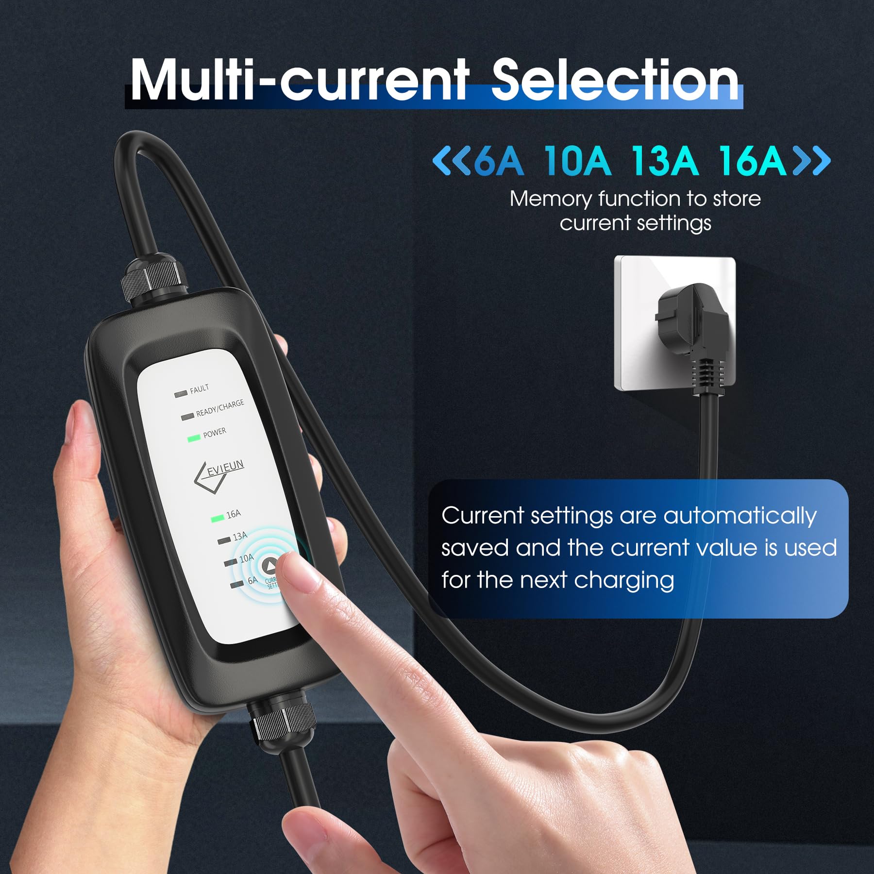 Kabel do ładowania typu 2 Schuko 3,6 kW [1-fazowy 5 m 6-16 A] | ładowarka EV z 4-stopniową regulacją prądu | kabel do ładowania samochodu elektrycznego IEC 62196-2 do ID.3/ID.4, model 3/Y, ZOE