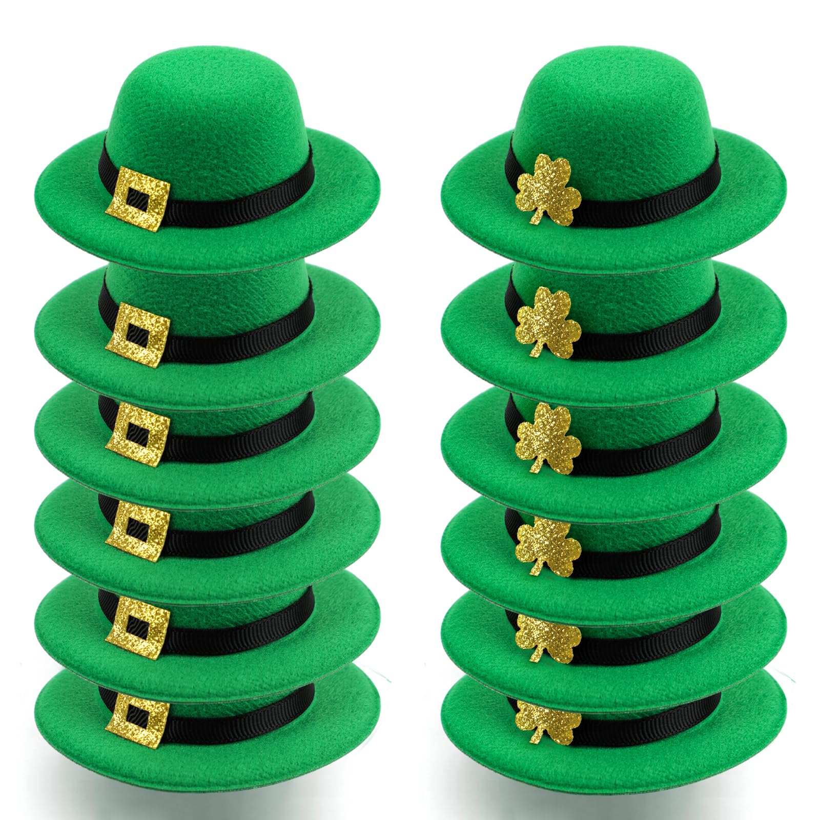FOIMAS 12pcs Mini St Patrick's Day Hat,3.14 Inch Leprechaun Hats with Shamrock Buckle Hat for Craft Wine Bottle Doll St Patrick's Day Party Decoration Supply
