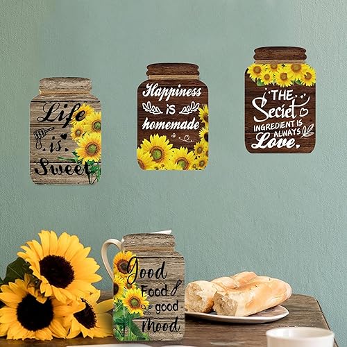 Miniatura 4 de Juego de 4 tarros de decoración de pared de cocina, letreros de madera para cocina, comedor, arte de pared de campo, decoración de bandeja