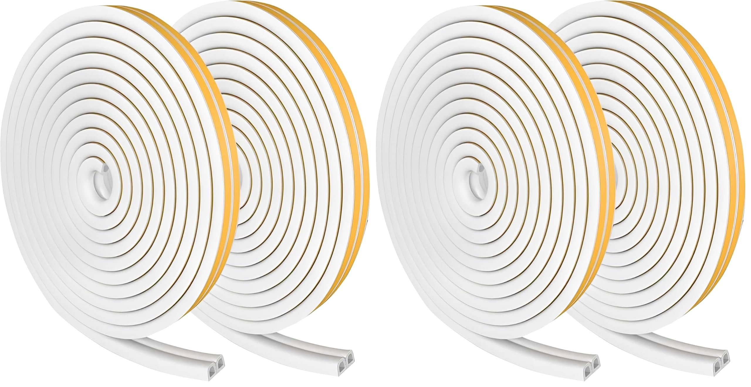 Weather Stripping Seal Strip Tape, Doors Windows Frame Self Adhesive D Type Foam Sealing Tape, 65.6Ft Rubber Soundproof Insulation Cell Foam Stripping, White (Pack of 2)