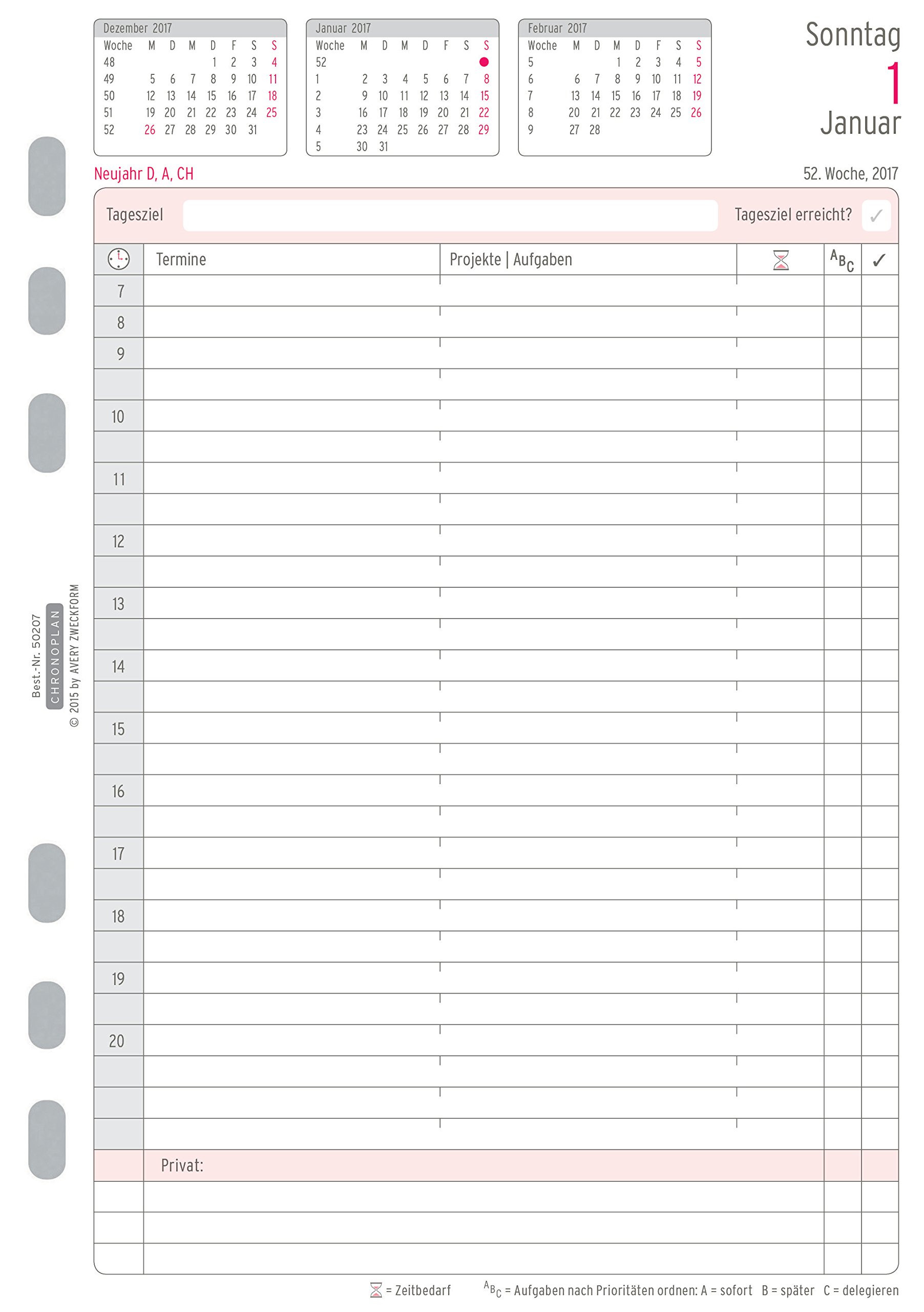 Chrono Plan 50297 Calendario 2017 (anno di set, 1 settimana/2 pagine) Bianco A5 (con piano giornaliero)