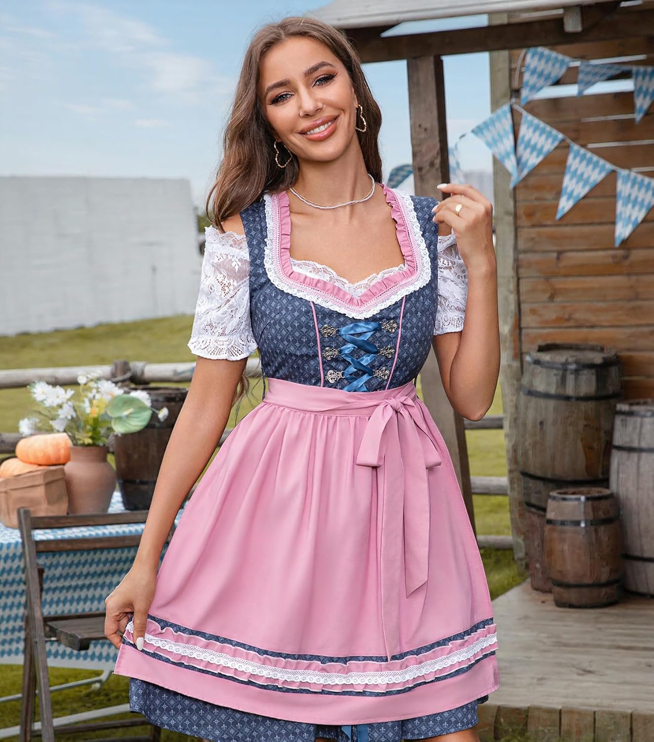 Abaowedding Oktoberfest Outfits Women 3Pcs Dirndl Dresses German Oktoberfest Bavarian Carnival Costume Cosplay Dress - Image 2