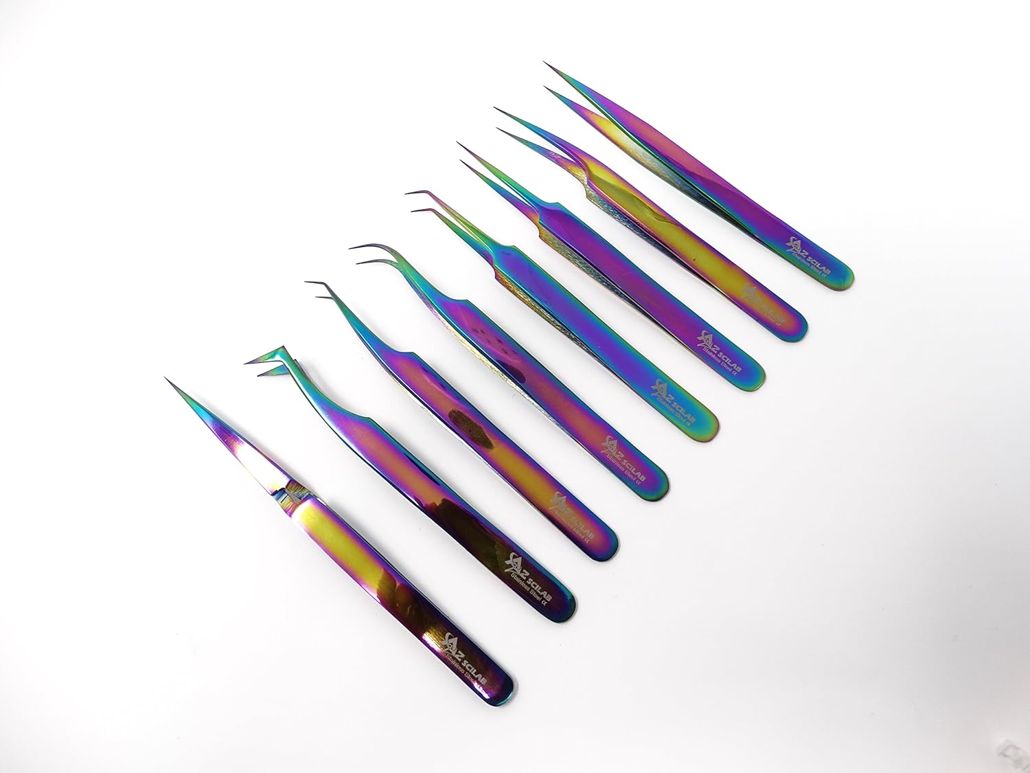 Set of 8 Piece Stainless Steel Colorful Color 3D 5D False Eyelash Extension Tweezers, Premium Quality (Multi Color)