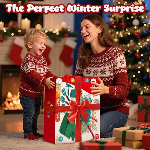 Miniatura 8 de CUTE STONE Kids Gardening Tool Set, Garden Toys with Wheelbarrow, Watering Can, Gardening Gloves, Hand Rake, Shovel, Trowel, Double Hoe, Apron with