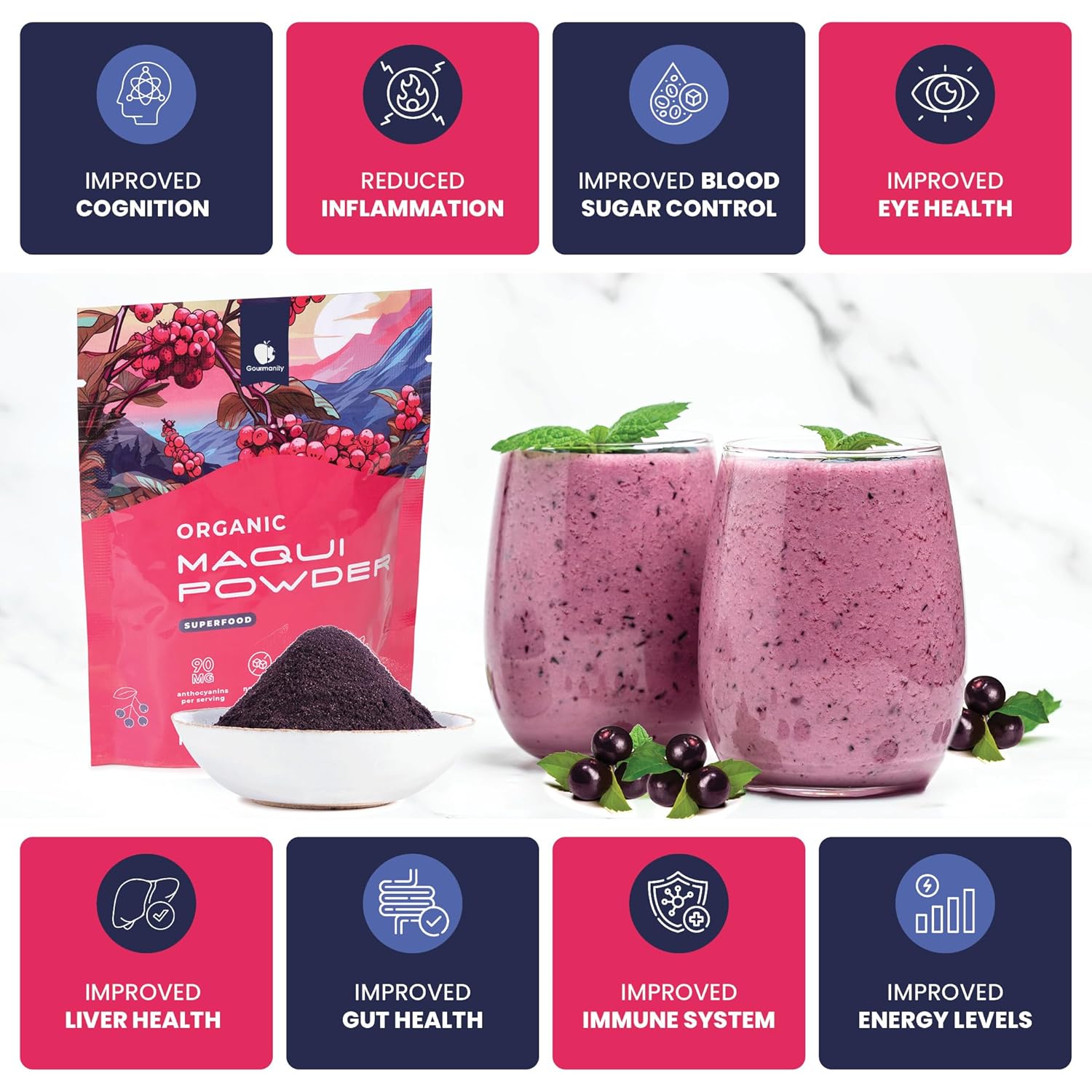 Gourmanity Organic Maqui Berry Powder, Freeze-Dried Chilean Superfood Powder, Rich in Antioxidants and Nutrients, Bold & Tangy Berry Taste, Kosher, Halal, 4 Oz - Image 4