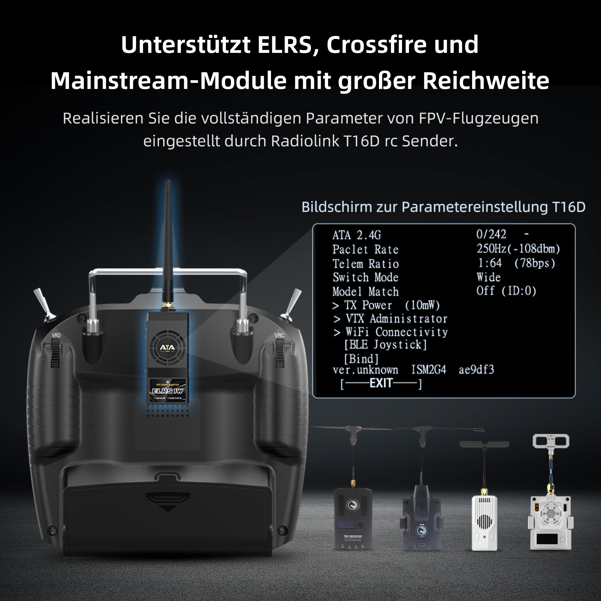 Radiolink T16D 16CH 2.4G RC Sender und R16F Empfänger | ELRS, Crossfire Module, Benutzerdefinierter Sprachübertragung, 100 Modelle, für RC-Flugzeuge, Drohnen, Autos und Boote