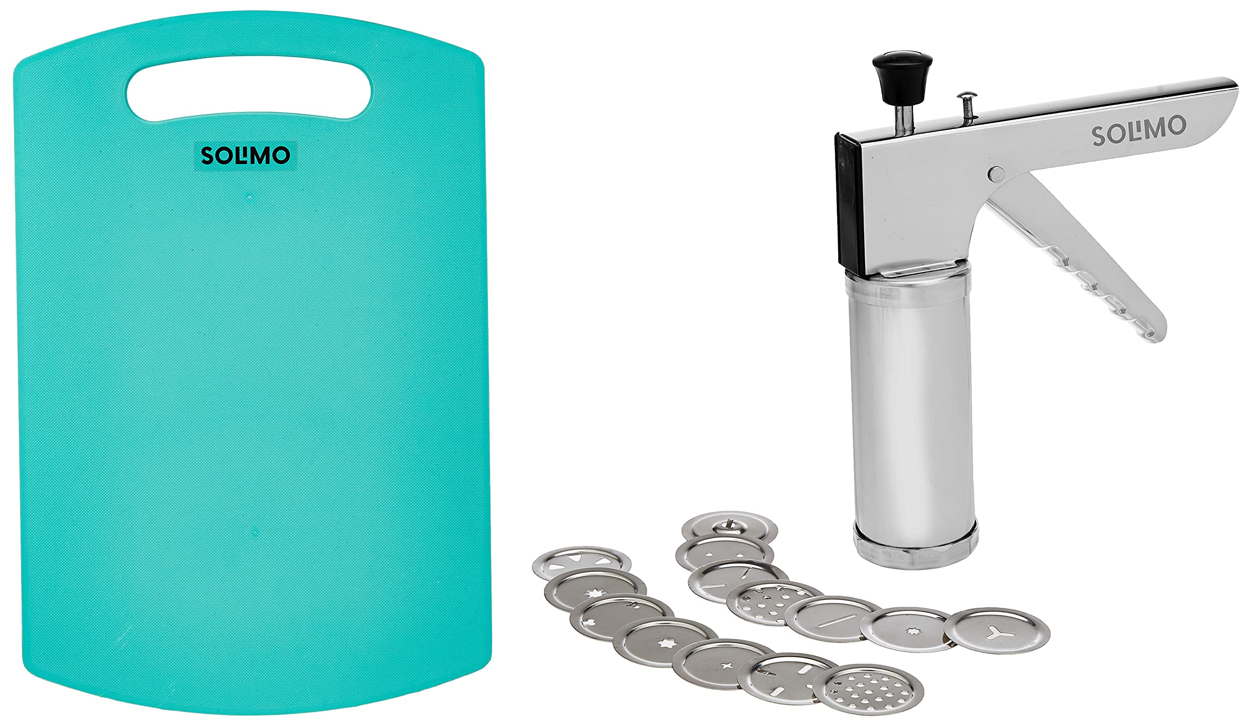 Amazon Brand - Solimo Stainless Steel Kitchen Press/Noodles/Murukku Maker & Plastic Cutting/Chopping Board Combo