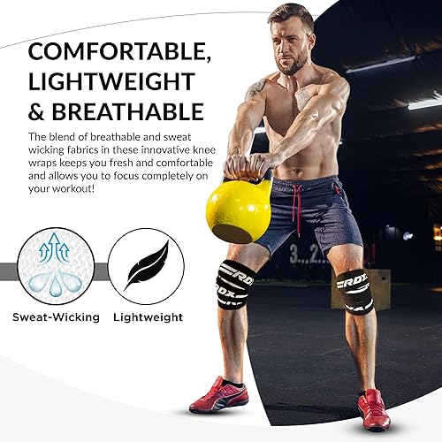 Miniatura 46 de RDX Rodilleras para levantamiento de pesas, correas elásticas de 78 pulgadas, levantamiento de potencia, soporte de prensa de piernas, gimnasio