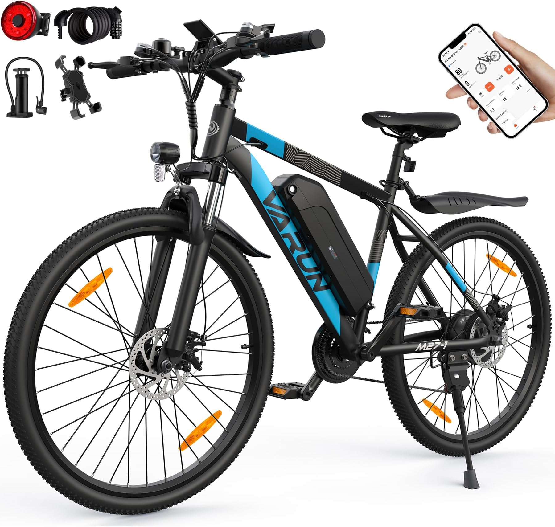 VARUN 27.5" Electric Bike, E-Mountain Bike with APP, 62 Miles Range