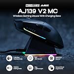MechLands AJAZZ AJ139 V2 MC Gaming Mouse with Charging Base, Adjustable 12,000 DPI, PAW3311 Sensor, 3 Modes Wireless Mouse, 500mAh Battery, 1000 Polling Rate, 66g Lightweight, Win/Mac (Black)