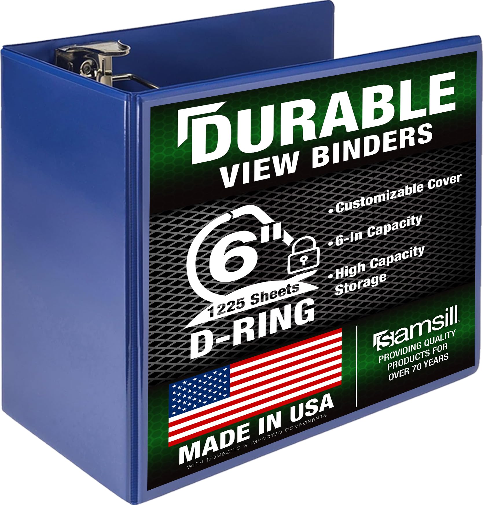 Photo 1 of Samsill Durable 6 inch 3 Ring Binder, Locking D Ring Binder, Customizable Clear View Cover, Blue, Holds 1225 Pages