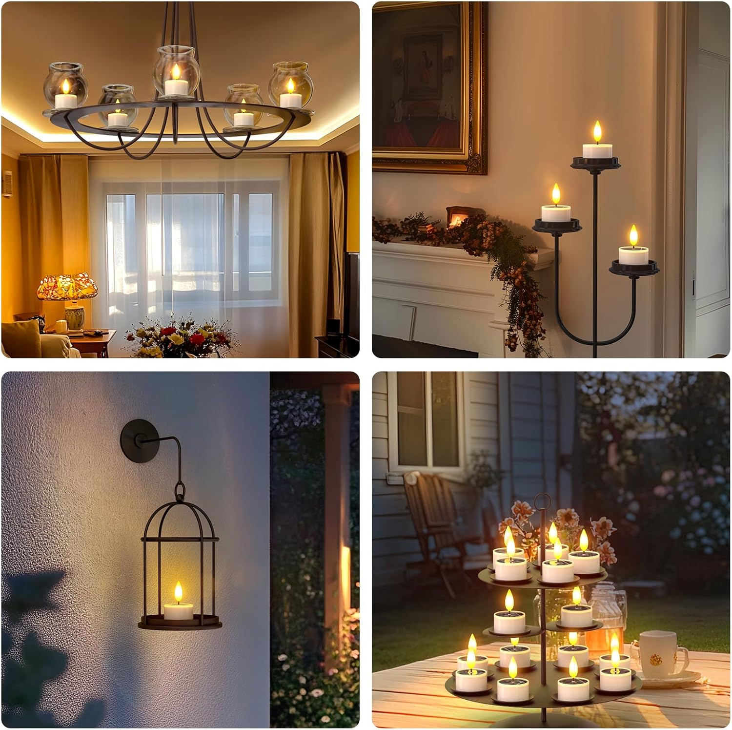 Yme Solar Tea Lights Candles, 12 Pack Small Rechargeable Battery Operated LED Flickering Flameless Tealight Candles with Dusk to Dawn Sensor for Outdoor Waterproof Garden Patio Yard Party Decor