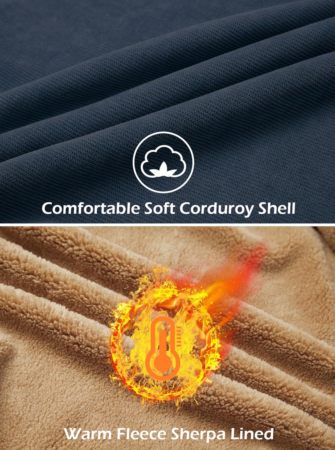 CARWORNIC Men's Winter Corduroy Jacket Warm Fleece Lined Work Jacket Casual Sherpa Trucker Coat - Image 5