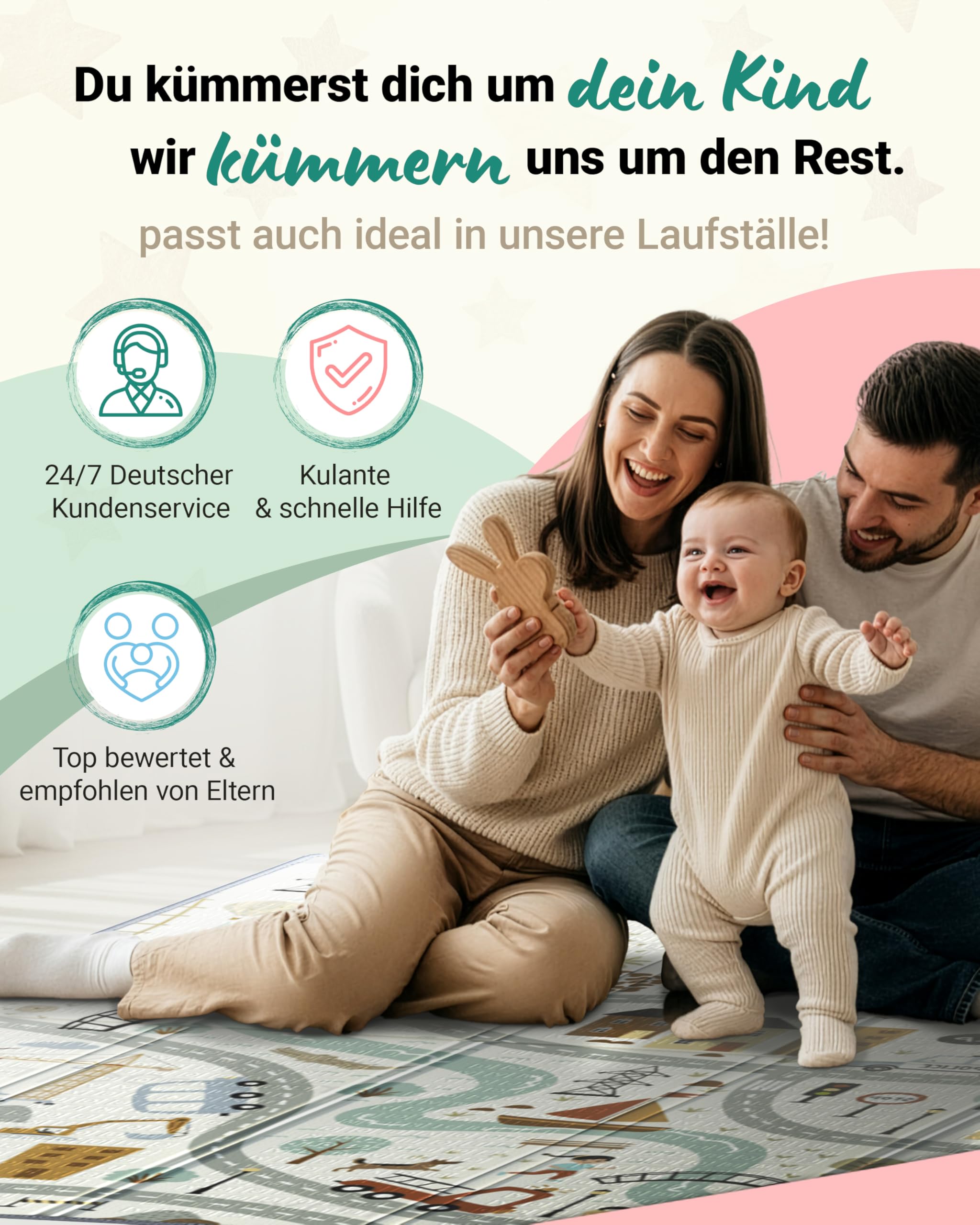 RAWVEL Krabbelmatte baby faltbar [127x127cm / 1cm Dick] Spielmatte Baby faltbar [100% BPA-Frei] Spielmatte Kinder Playmat krabbeldecke Doppelseitig | 2-in-1 Montessori Design | + Tragetasche