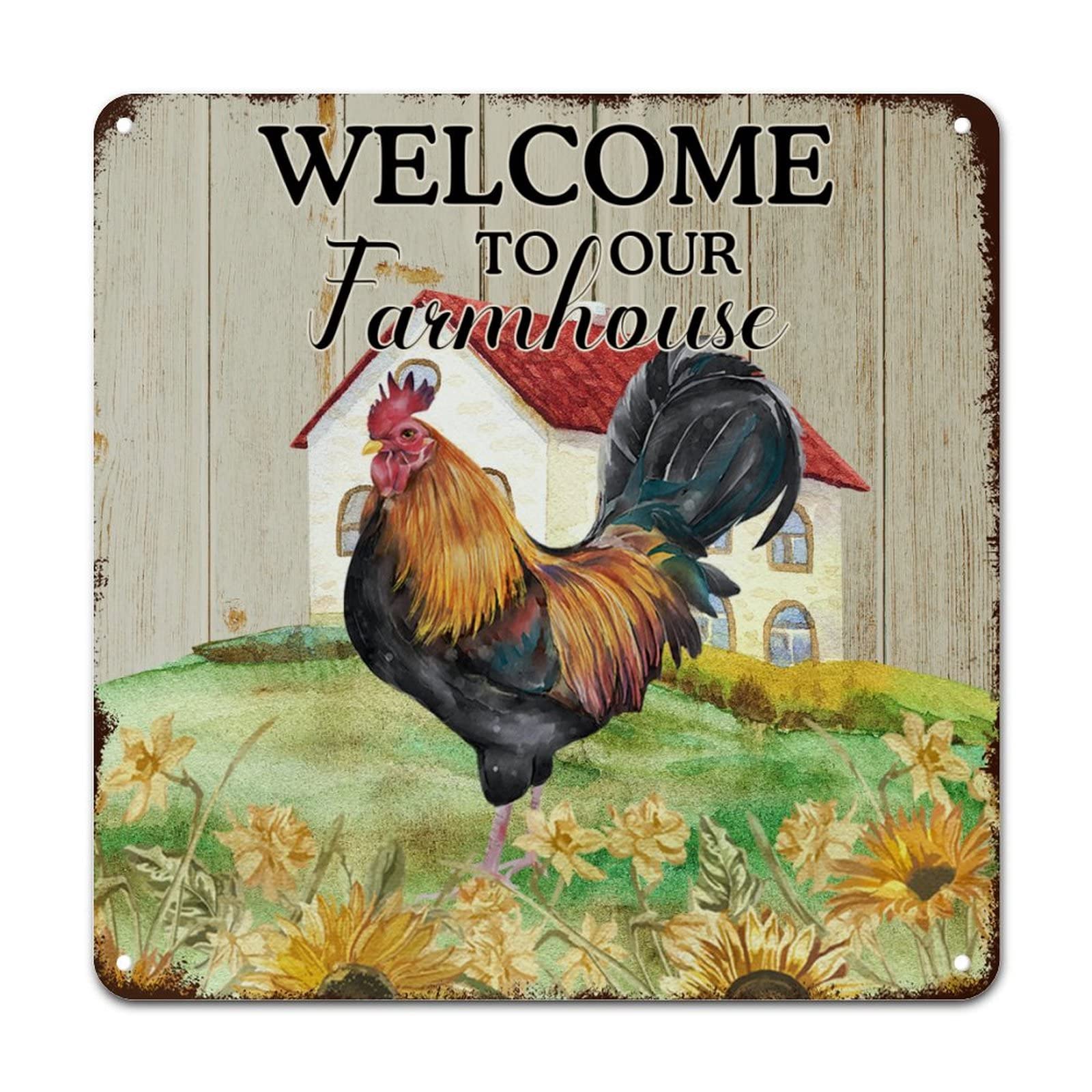 Vizuzi Targa In Metallo Divertente "Welcome To Our Paty" - Decorazione Rustica Da Parete 20,3x30,5 Cm Per Esterni