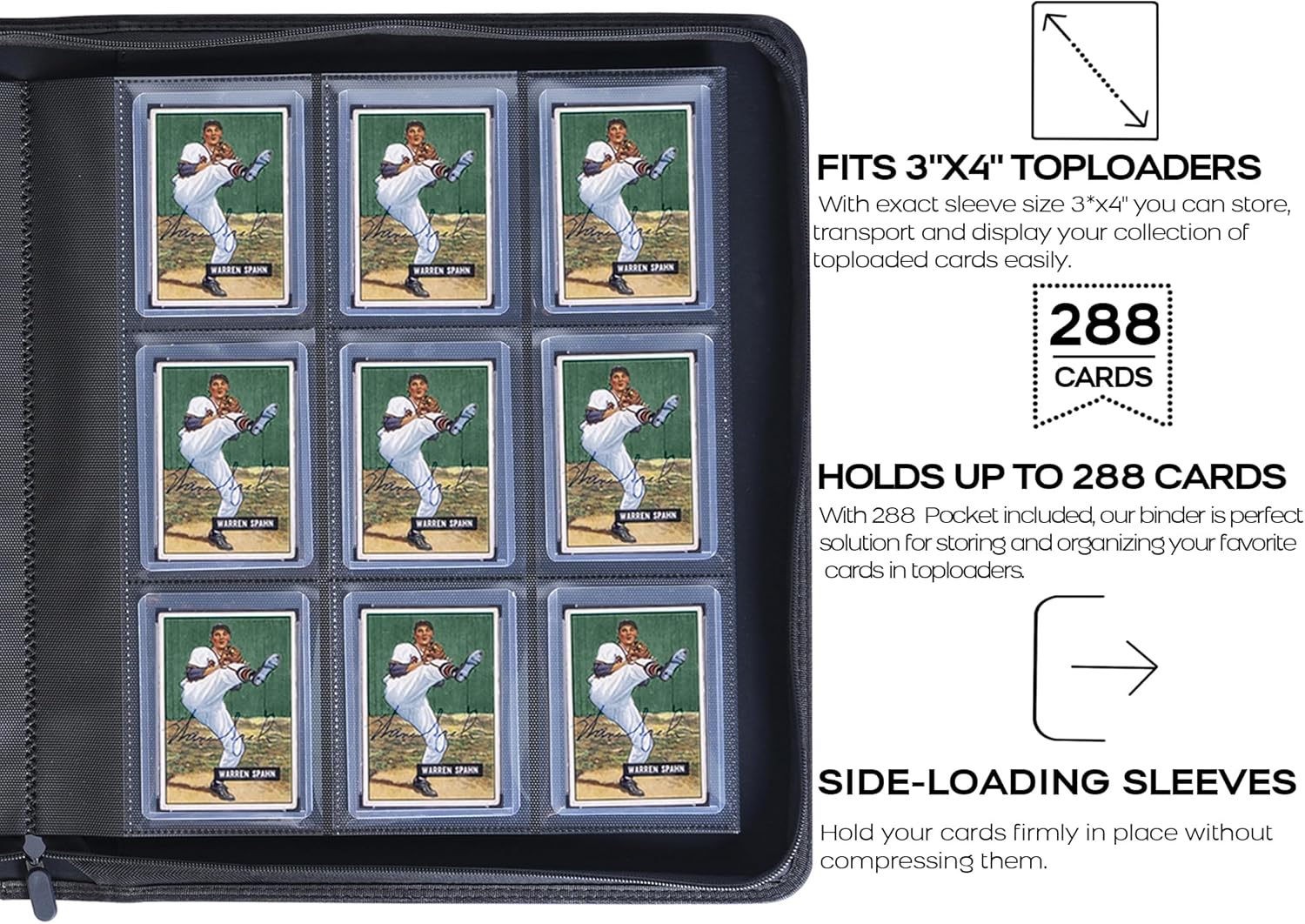 D DACCKIT Top Loader Binder, Holds Cards - 9 Pocket Top Loader Binder for 3" x 4" Rigid Card Holders for Trading Cards or Sports Cards, Model A - Blackish Green