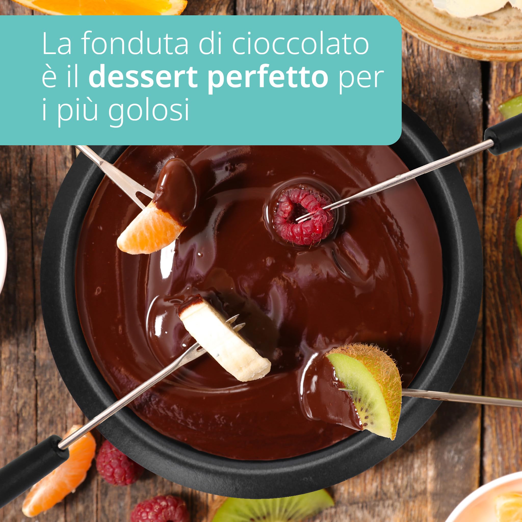 ADE Set per fonduta di cioccolato elettrico 500ml con 8 forchette 2 temperature ciotola rimovibile rivestita in teflon
