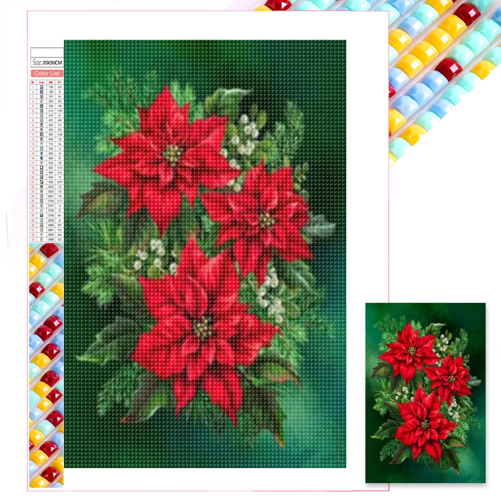 POETRYDRAW Christmas Poinsettia 5D DIY Full Square Drill Diamond Art Paintings 9.84x13.78in Diamonds Paintings Gem Art for Adults Beginners Home Decor