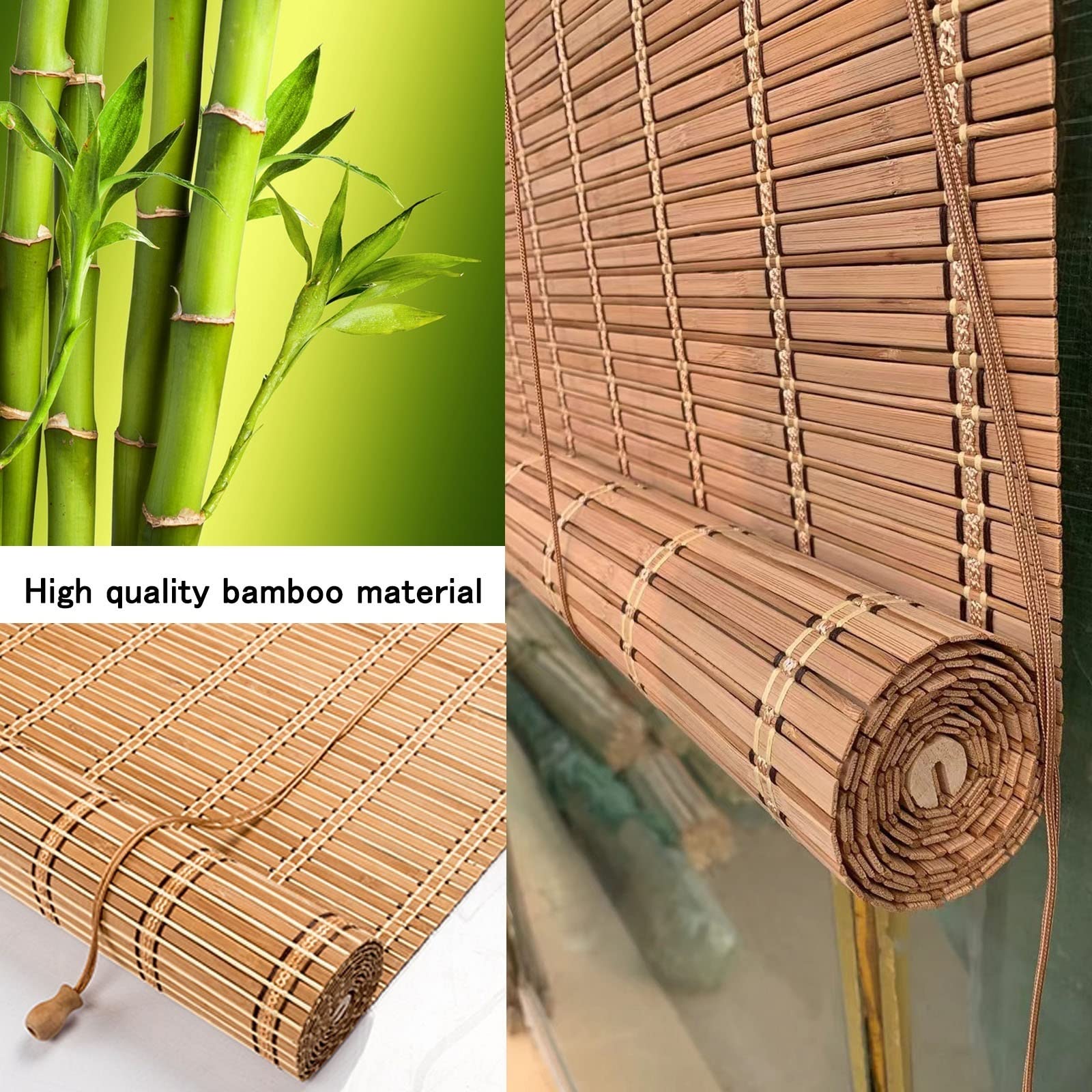 Store Enrouleur Naturel Bambou Rideau Store Bateau en Bambou Store À Rouleau en Bois, Store Bateau Largeur 60 90 100 110 120 150cm, Taux De Shading 80%, Stores À Rouleaux Romains