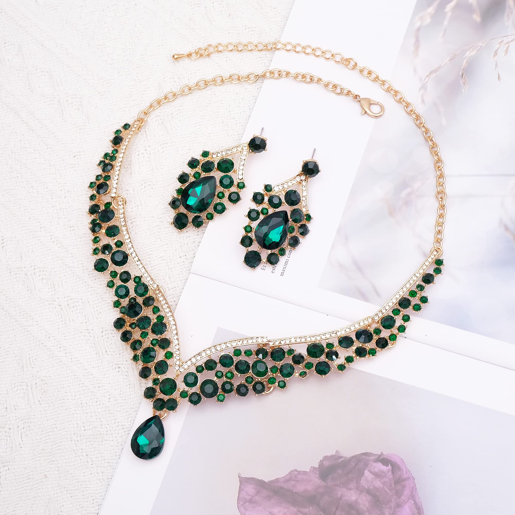 Conjunto de collar y pendientes para mujer, conjunto de pulseras de eslabones para novia, cristal austriaco, boda, disfraz de novia, conjunto de joyas, Metal, cristal Diamantes de imitación