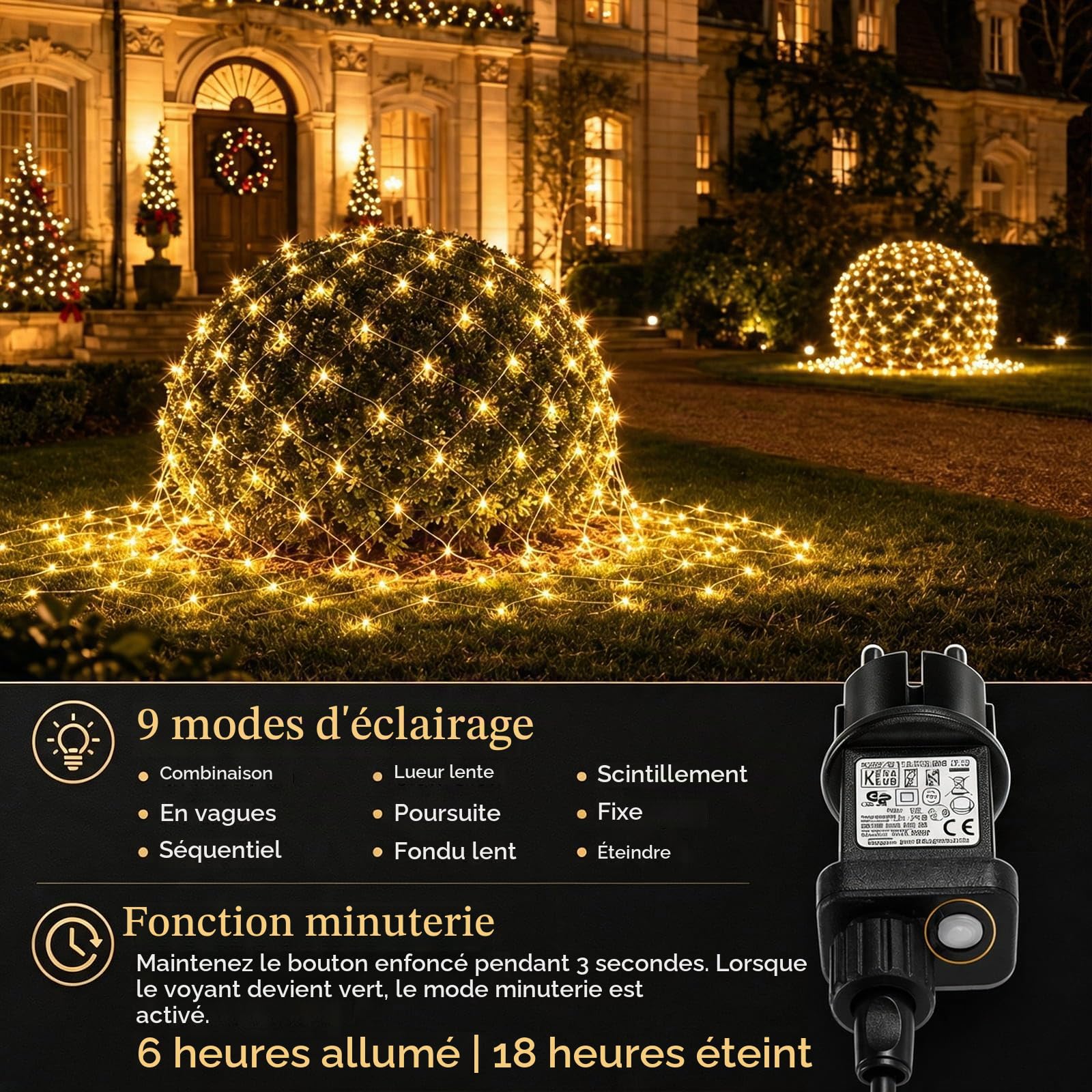 yowin Guirlande Lumineuse 2 Pièces 3x2M 200 LED Filet Lumineux avec Prise | Rideau Lumineux Étanche avec Minuterie 8 Modes pour Lumiere Exterieur Terrasse Jardin Balcon Décoration Noël - Blanc Chaud