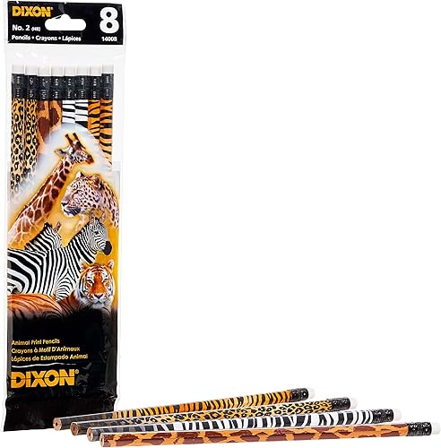 Dixon Lápiz de madera no tóxico, sin látex, estampado animal, surtido de 8 unidades
