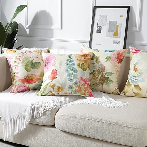 Miniatura 2 de Artscope Juego de 4 fundas de almohada impermeables de 18 x 18 pulgadas, fundas de cojín decorativas con patrón de pájaros y mariposas coloridas,