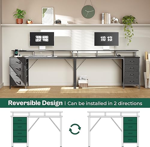 Miniatura 7 de Escritorio para computadora de 55 pulgadas con tomacorrientes y luces led, 4 cajones, soporte para monitor, escritorio de estudio para oficina en