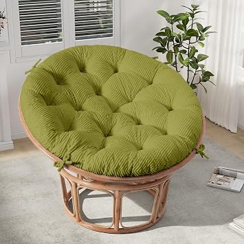 Papasan Chair Cushion, Papasan Circle Chair Cushion Tufted with Corduroy Cover Without Chair for Bowl Chair, 45 X 45 Inch, Light Green