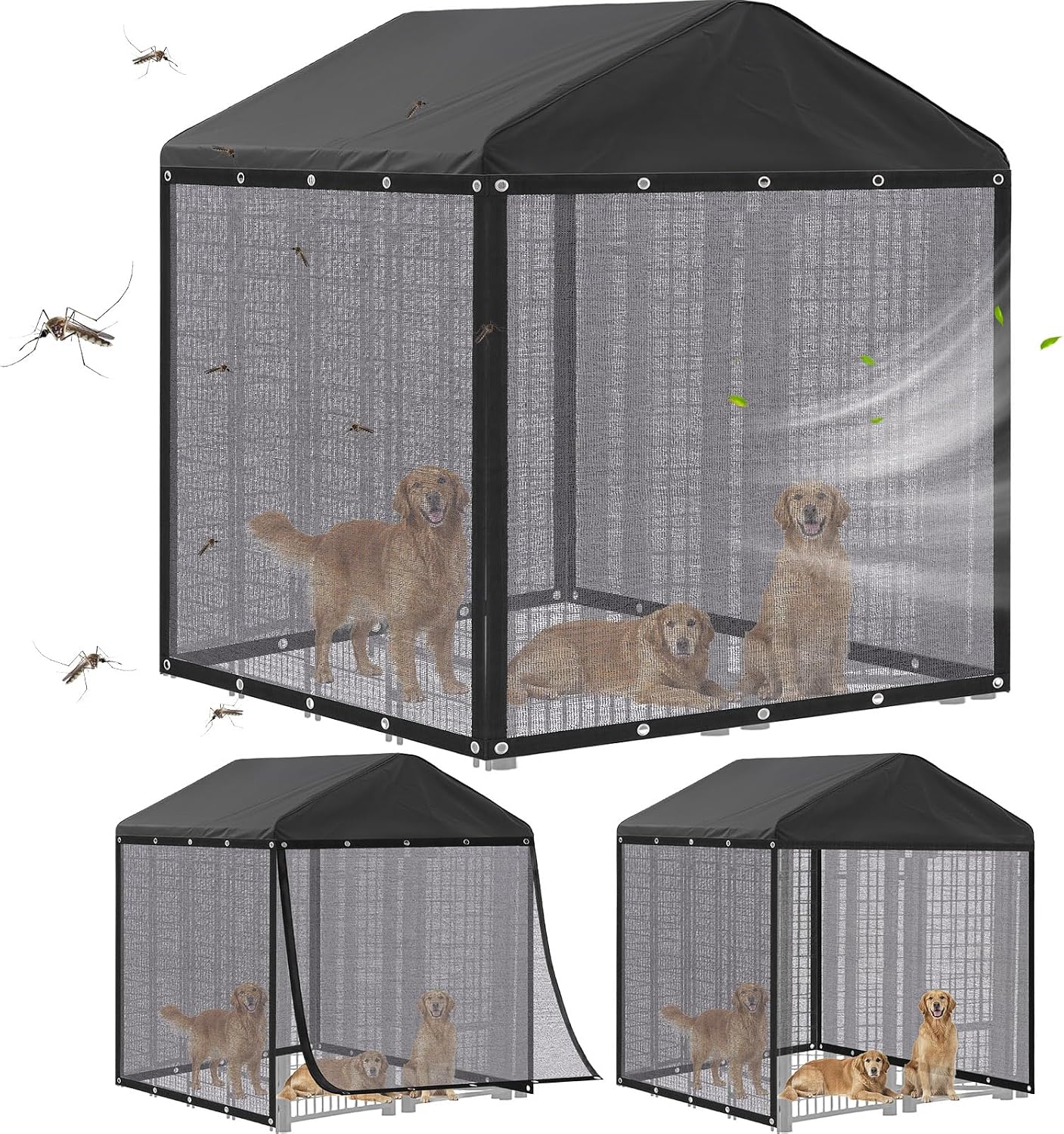 Outdoor Dog Kennel Side Shade Screen Only, Fits 8' x 4' x 6' Cage, 95% Sun Shade Cover Breathable Mesh, Mosquito Barrier Privacy Panel for Summer Outdoor, No Top Cover or Frame Included