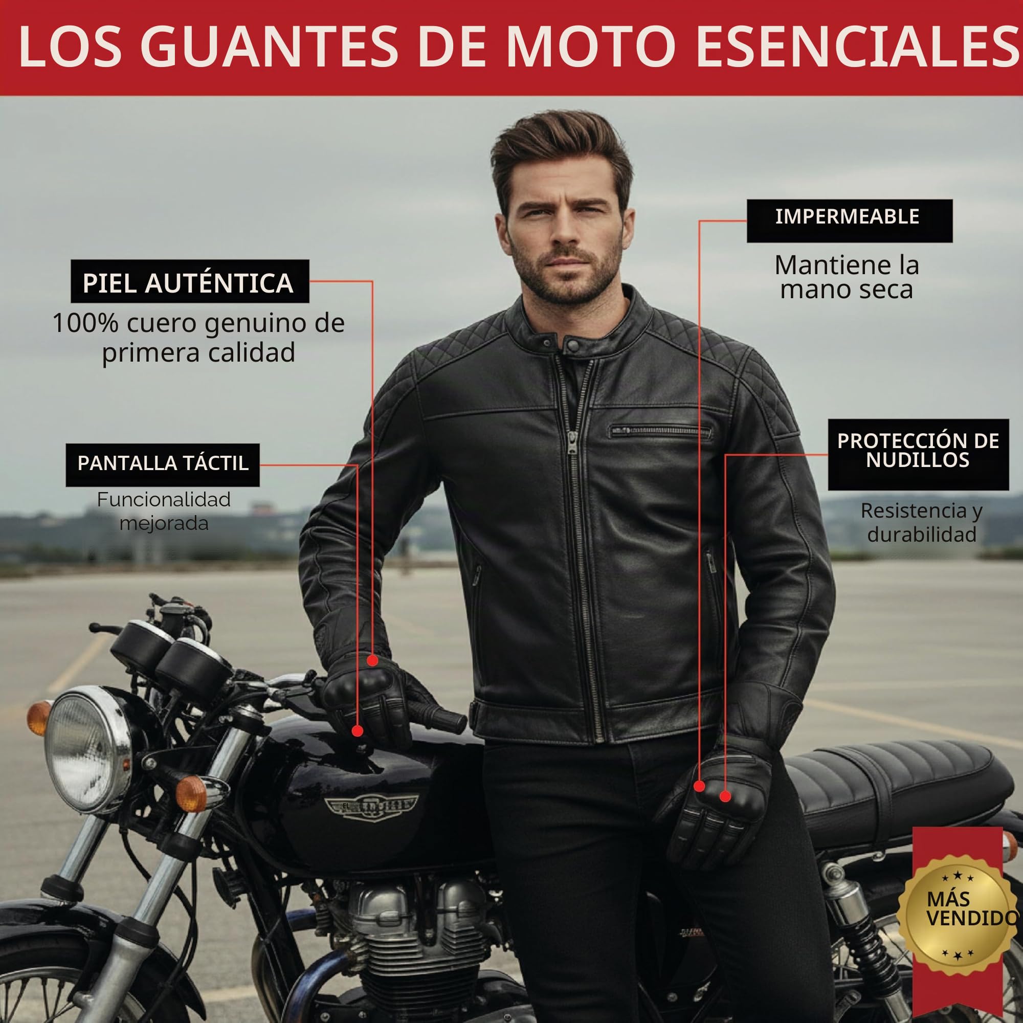 Guantes de Moto de Invierno de Cuero Premium, Impermeables, Guantes de Motocicleta de Invierno, Resistentes al Viento, Pantalla táctil, Guantes cálidos Nudillos Duros
