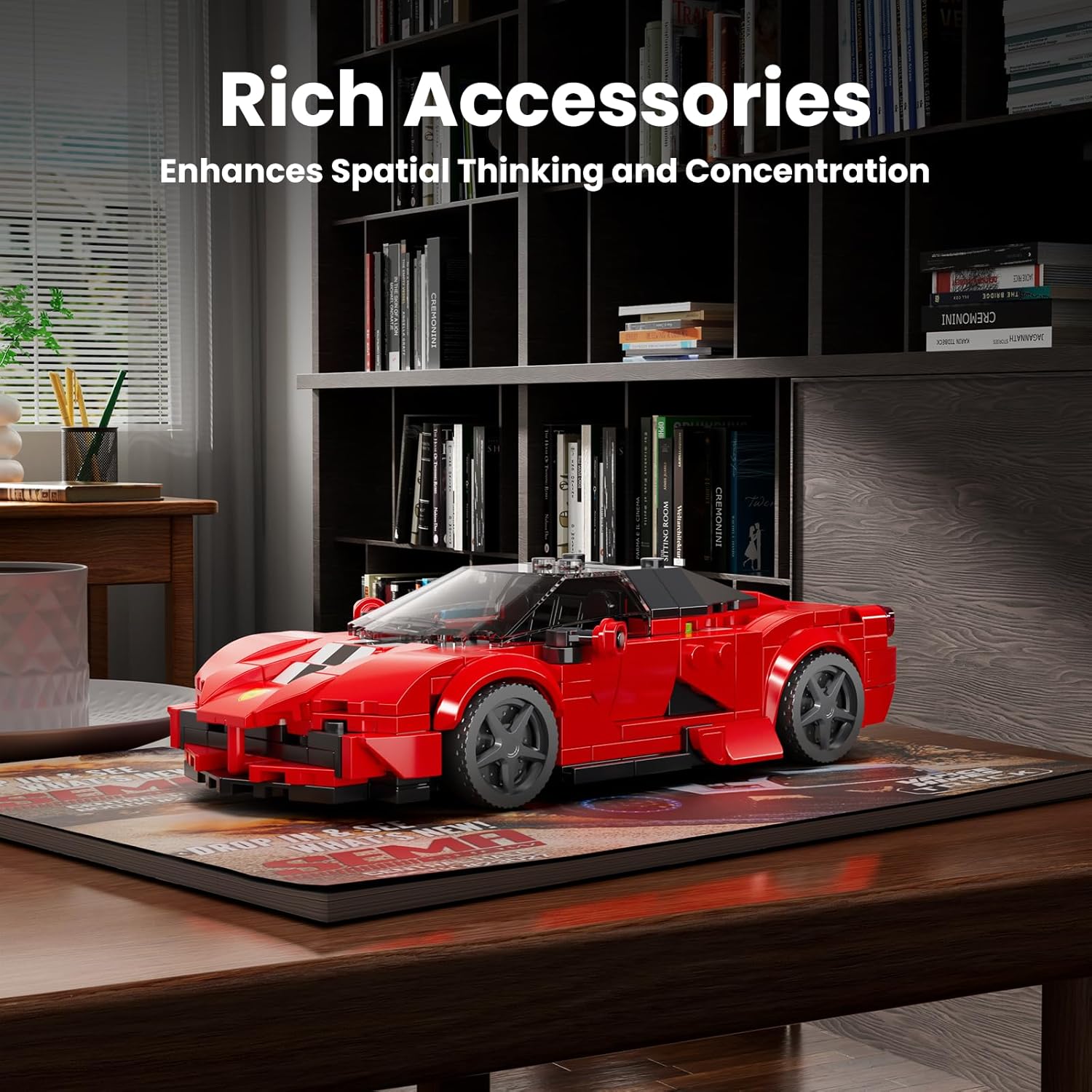 Mould King Car Building Sets, Model Car Set with Display Case, Red Racing for Boys 8+, Collectible Sports Cars Kit Toy Blocks Display for Adults (374 Pieces)