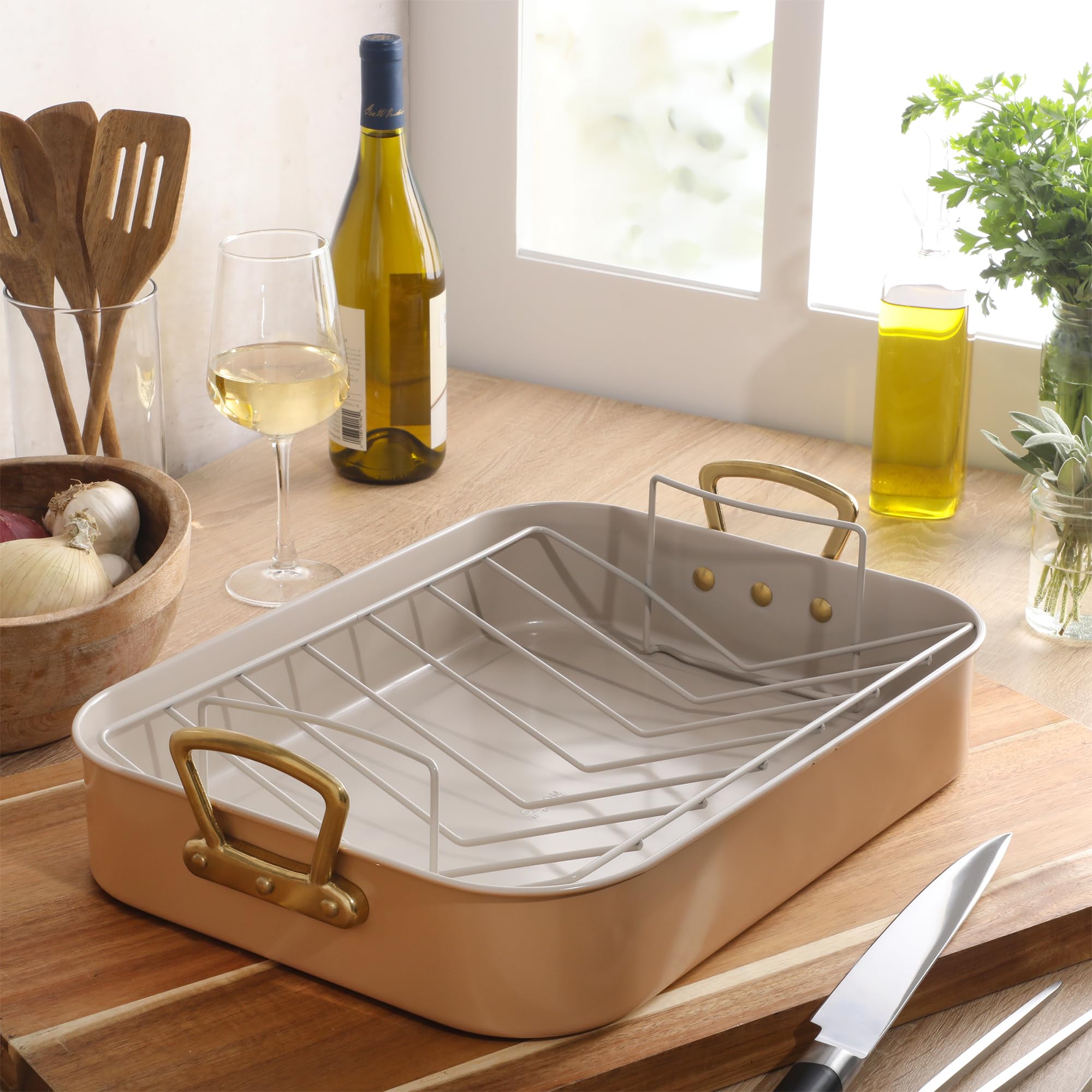 Amazon.com: Gibson Home Broxton 2-Piece Nonstick Roaster Pan with