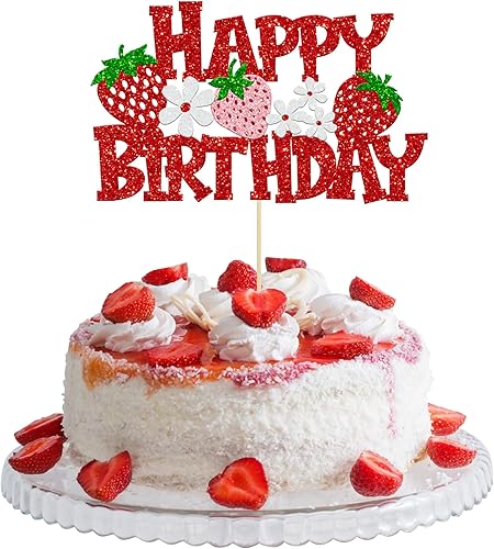Gyufise 1 decoración de pastel de fresa con purpurina y temática de frutas, decoración de pastel de bayas para temática de fresa, baby shower,