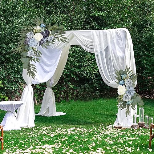 Miniatura 5 de Emivery Guirnalda de flores artificiales para arco de boda, flores de rosa blanca, guirnalda de flores para boda, arreglo floral para ceremonia de