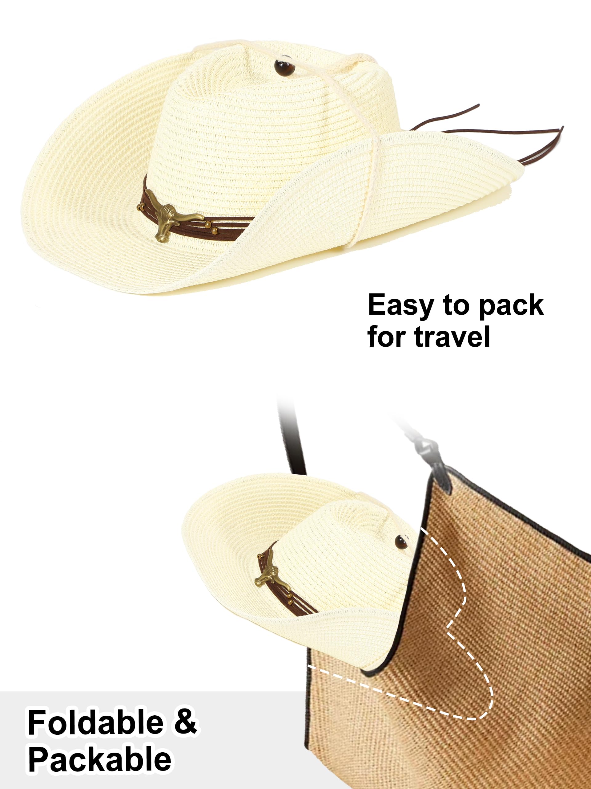 soul young Sombreros de vaquero para mujeres y hombres, sombrero de vaquero occidental de paja con correa de barbilla resistente al viento, gorra de playa