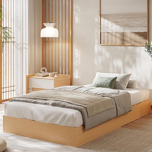 Miniatura 9 de GarveeHome Marco de cama de plataforma de madera de tamaño matrimonial, marco de cama de madera sin cabecero, soporte de listones de madera, no Gris