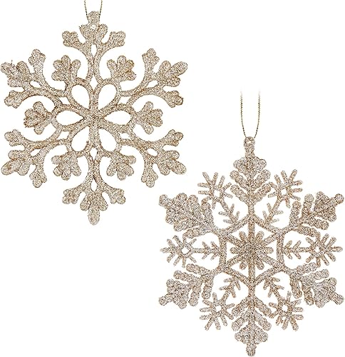 30 adornos de copos de nieve con purpurina de Navidad, adornos de copos de nieve de plástico, decoraciones de árbol de Navidad, 4.7 pulgadas (dorado
