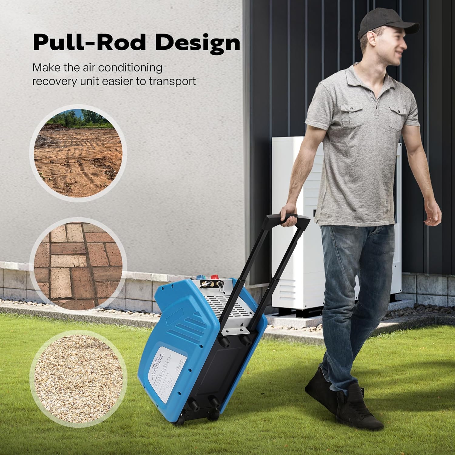 VIVOHOME 3/4HP Single Cylinder Portable HVAC Refrigerant Recovery Machine Trolley Design with Wheels, 110-120V 60Hz Oil-Less Freon Recycling Unit for Vapor Liquid Refrigerant