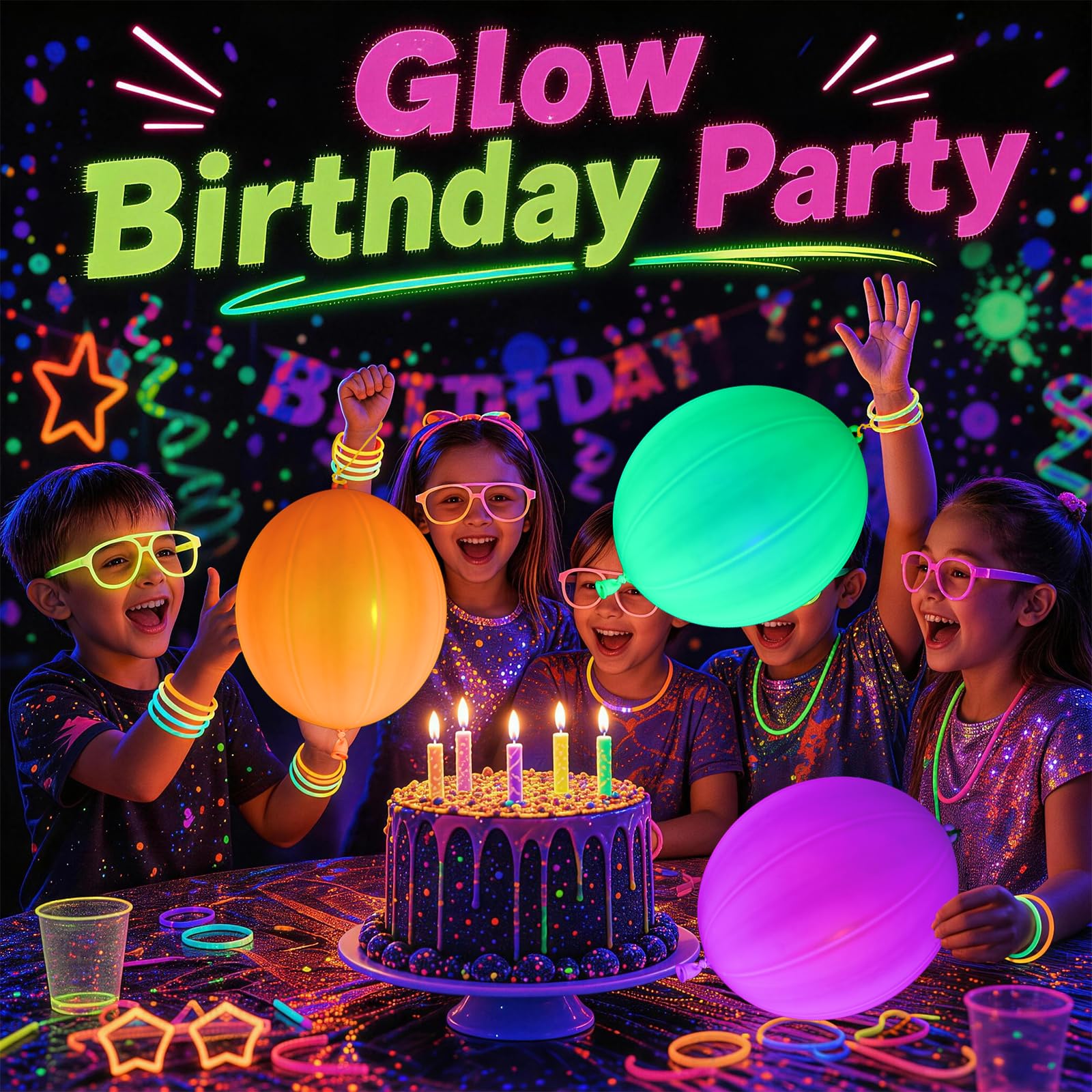 Mega-L Lot de 24 ballons fluo pour enfants, ballons rebondissants robustes avec poignées en caoutchouc, cadeaux de fête pour anniversaire, piñatas, sacs à friandises, prix et fournitures de carnaval