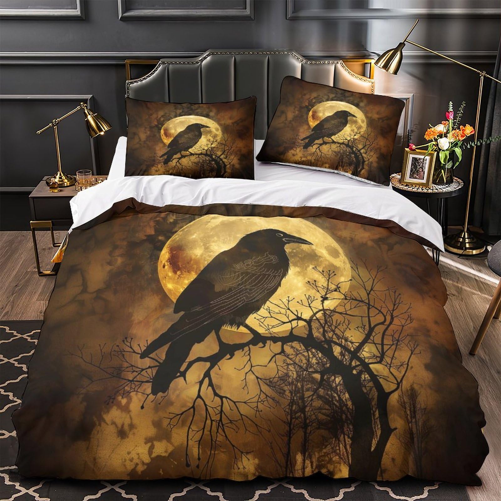 Housse de couette corbeau microfibre anti-plis lit simple dark fantasy