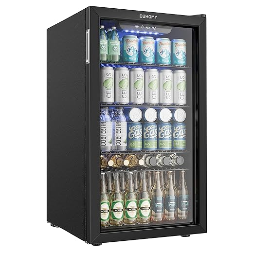 EUHOMY Beverage Refrigerator and Cooler, 128 Can Mini fridge with Glass Door, Small Refrigerator with Adjustable Shelves for Soda Beer or Wine, Home/Bar/Office, Black