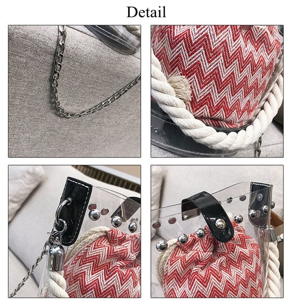 ADITAM Damen Bucket Bag Jelly PVC Transparente Handtasche Umhängetasche Messenger Bags Nietkette Umhängetasche Semi-Clear Fashion Schwimmtasche mit Innentasche Double the Comfort