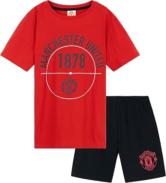 Manchester United F.C. Boys Short Pyjamas Set, Breathable Lounge Wear - Man United Gifts for Boys