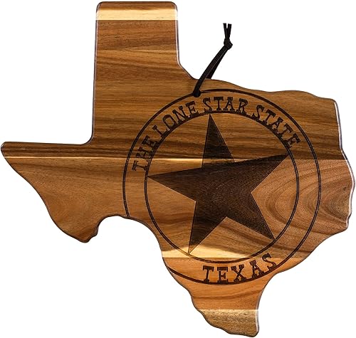 Totally Bamboo Rock & Branch Origins Series Tabla de cortar con forma del estado de Texas y bandeja para servir charcutería, incluye corbata para