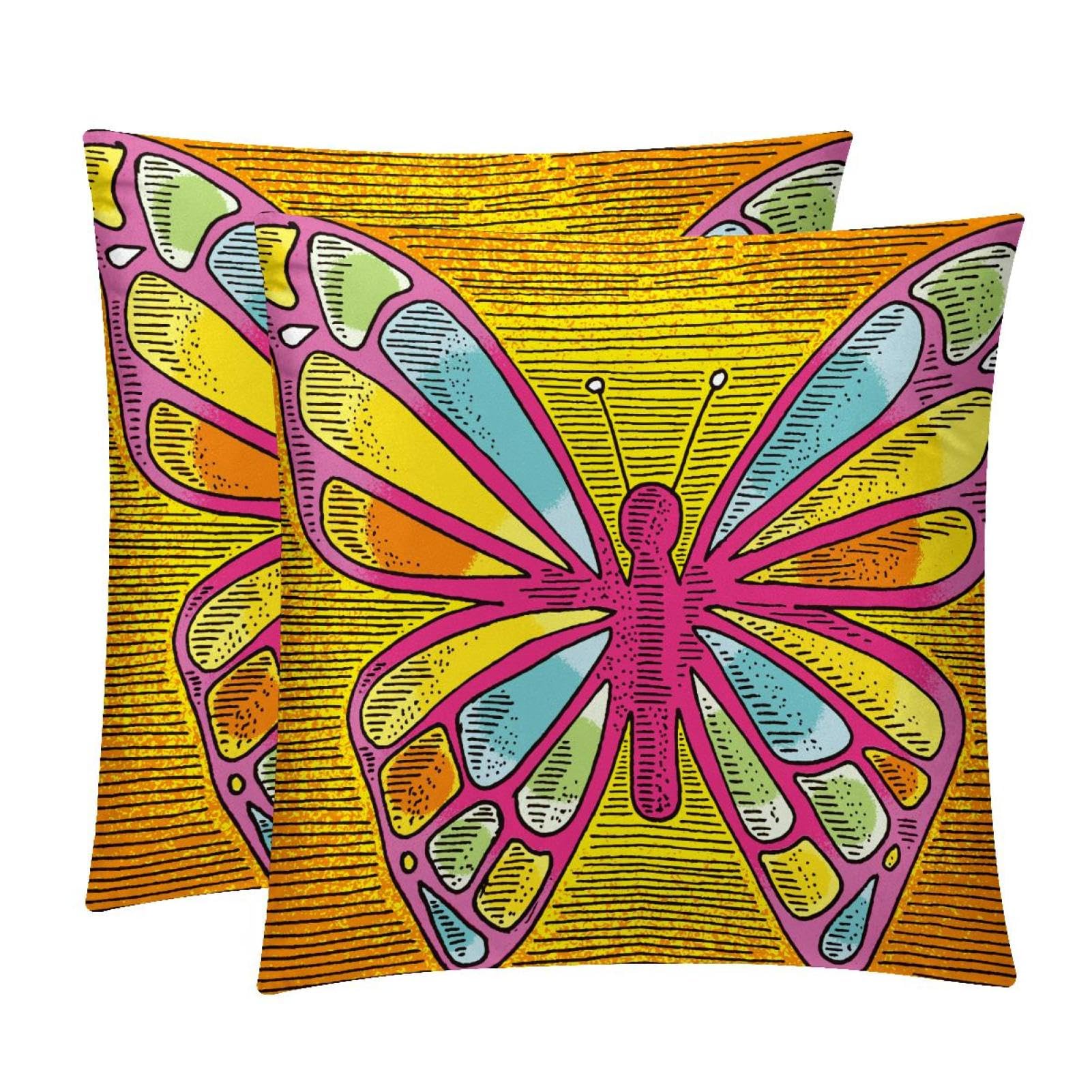TDGKPZ Butterfly Throw Pillow Cases 2 Pack Pillowcases Zipper Cushion Covers For Bedroom Living Room 50x50cm