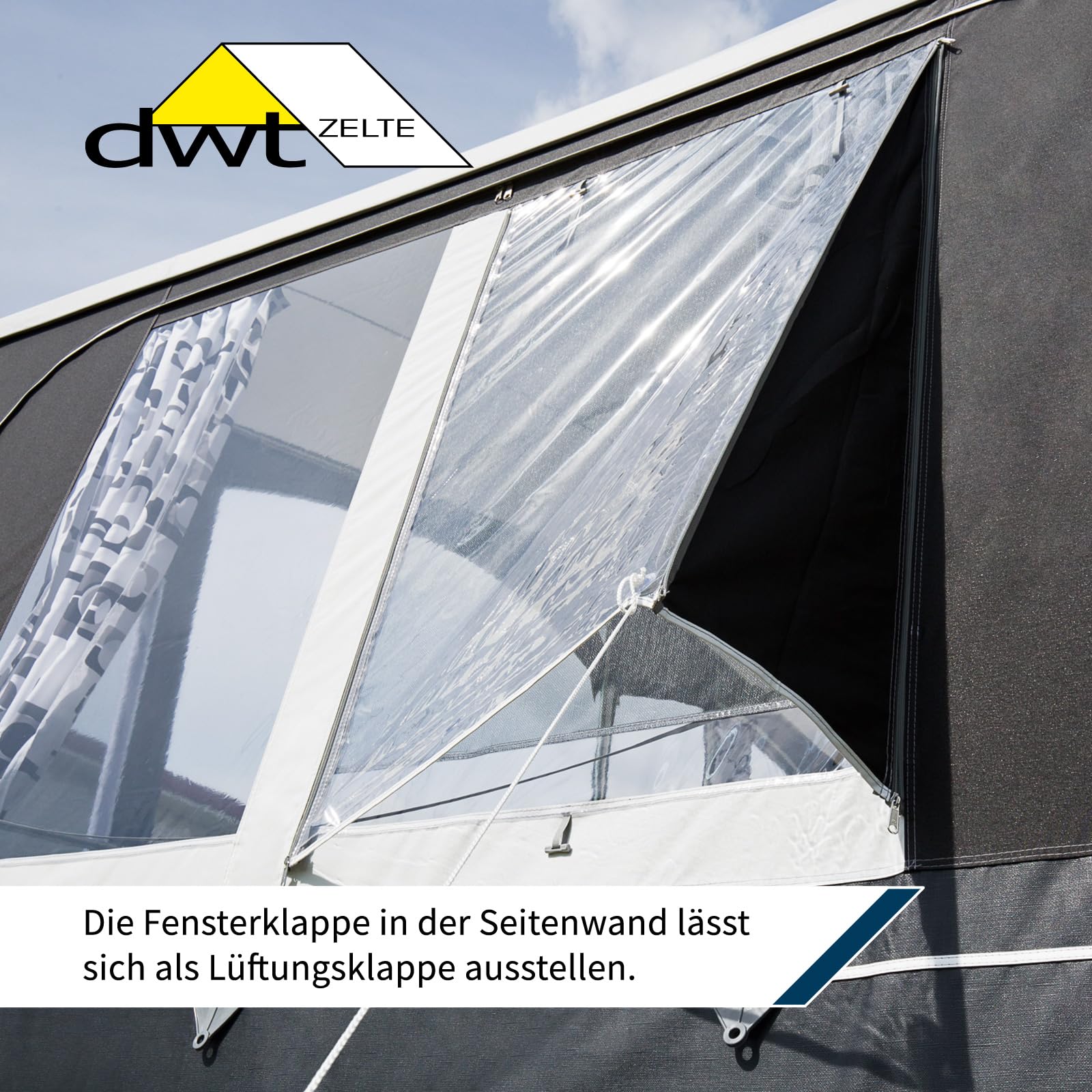 DWT Wohnwagen Vorzelt Swing 240 cm tief, Ganzzelt für Wohnwagen, wetterfestes Polyestergewebe, UV-Schutz, mit 2-teiliger Vorderwand