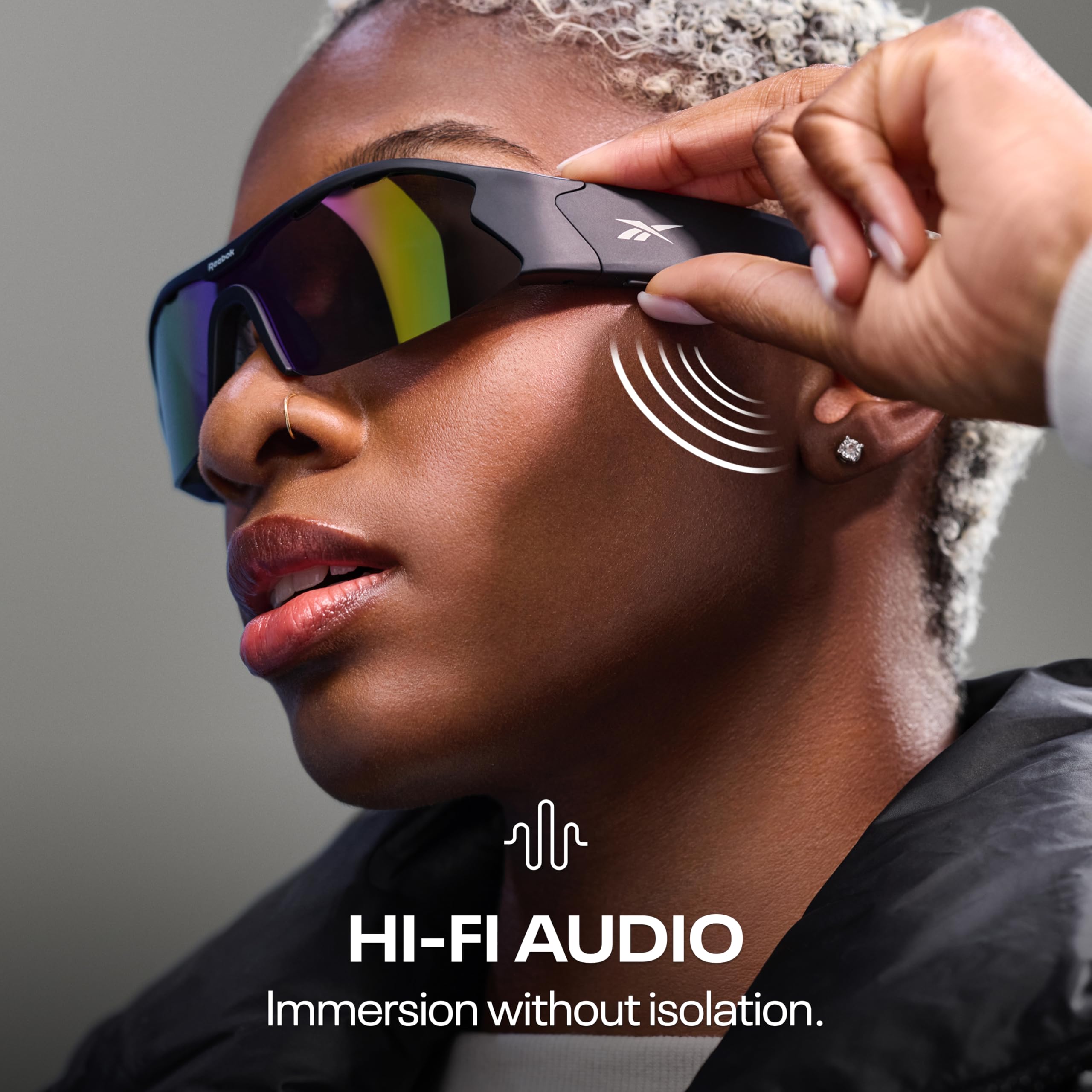 Reebok Octane Smart-Audio-Sonnenbrille, verspiegelt, polarisierte Gläser, HiFi-Bluetooth-Sportbrille, Violet Mirror