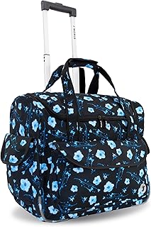 J World Donna Rolling Tote Bag on Wheels for Women. Roller Laptop Briefcase. Overnight Weekender Teachers Work, Night Bloom