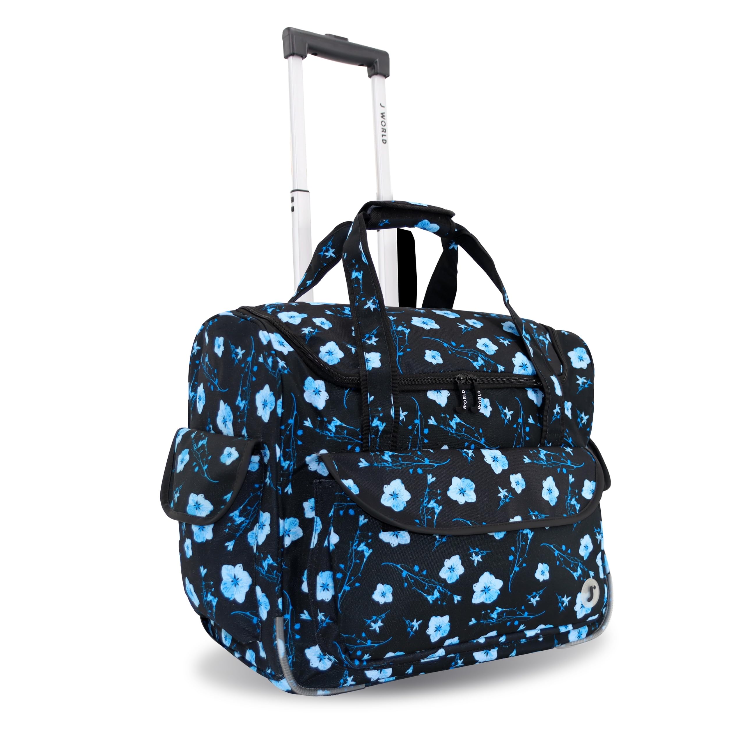 J World Donna Rolling Tote Bag on Wheels for Women. Roller Laptop Briefcase. Overnight Weekender Teachers Work, Night Bloom